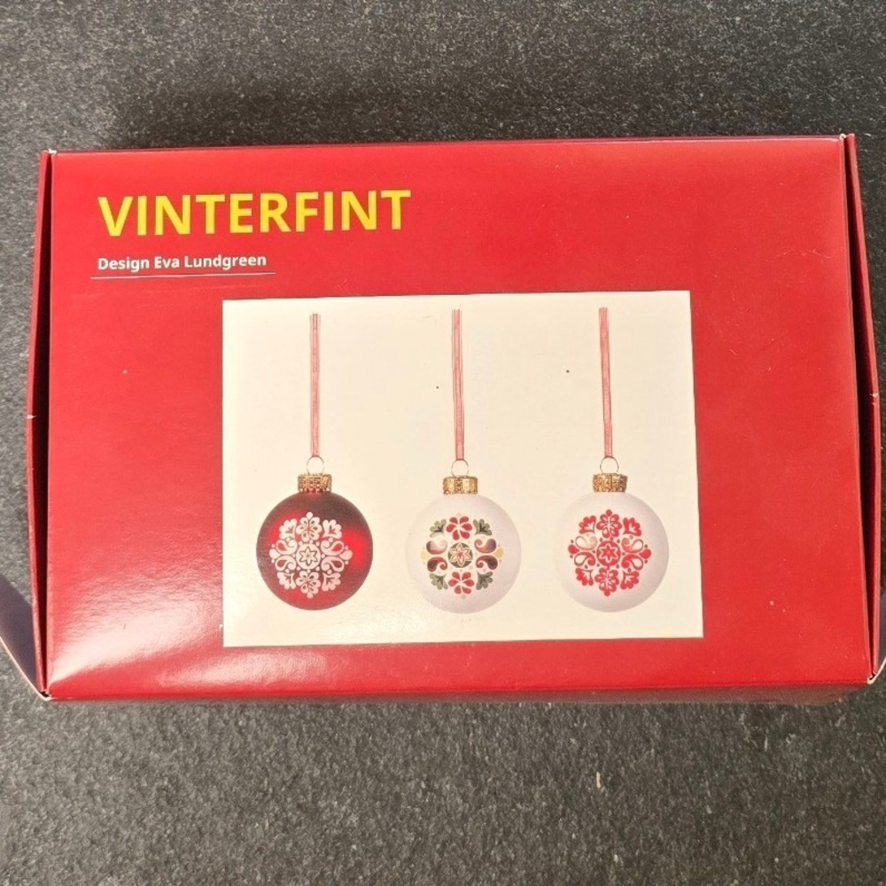 IKEA VINTERFINT Christmas Ornaments Set 6 Eva Lundgreen Red White Glass Baubles